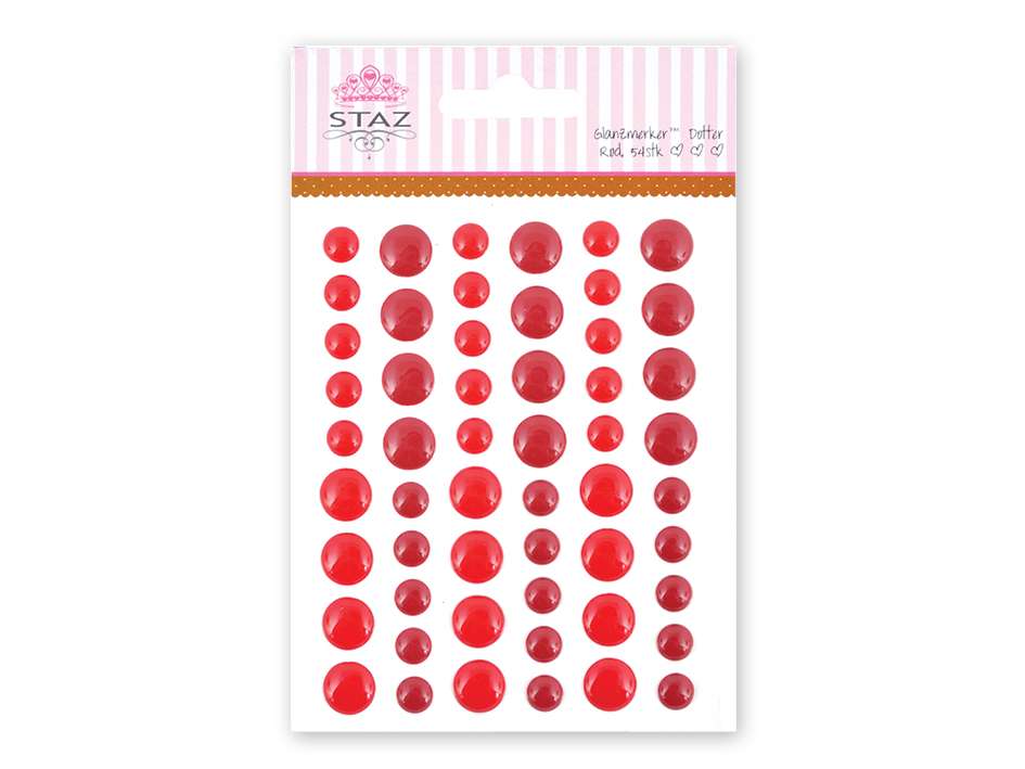 Staz dotter " flate halvperler ", røde . 54 stk.