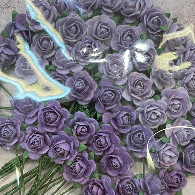 Papirdesign - blomster roser Ø 10mm - lys lilla+ lilla