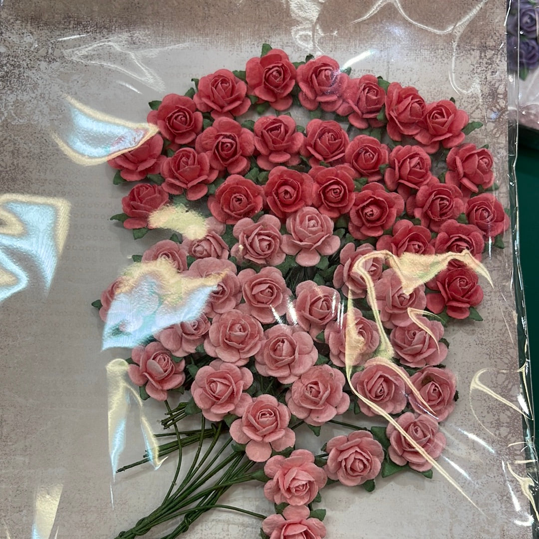 Papirdesign blomst roser Ø12mm varm rosa 50 stk