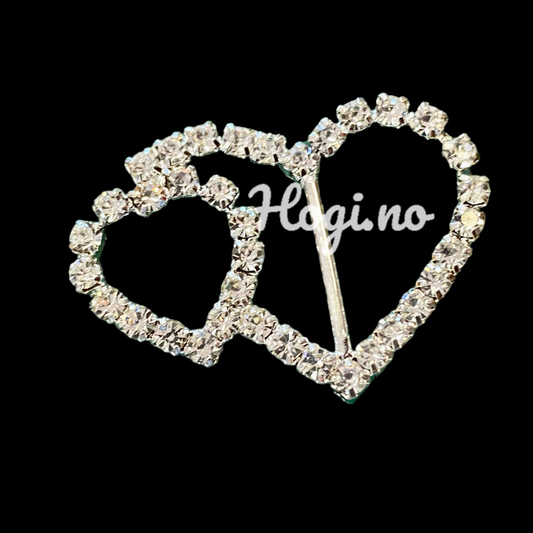 Charms - Dobbelt hjerte med rhinestones