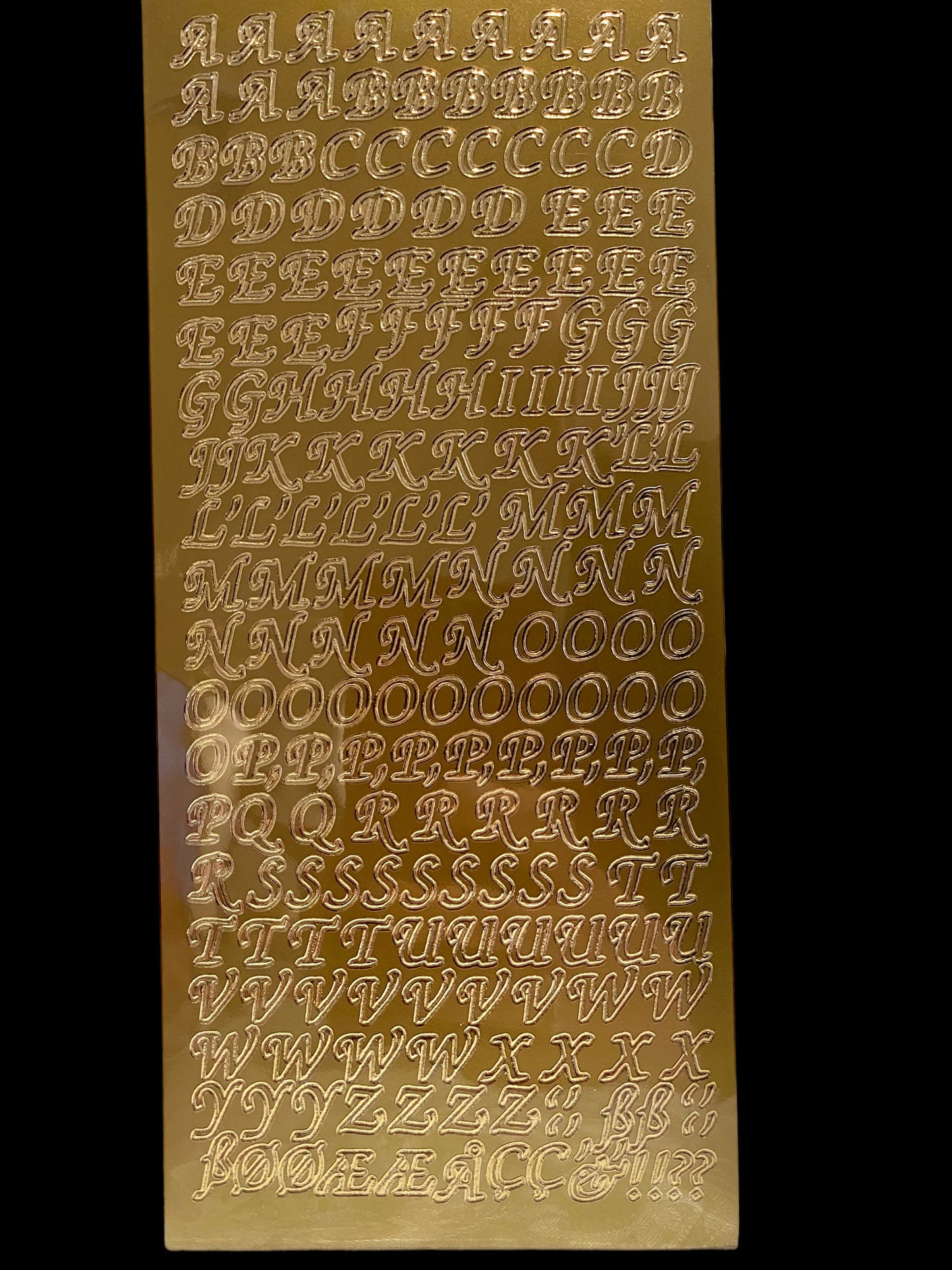 Klistremerke / stickers - Alfabet / bokstav - Gull - Romantisk font