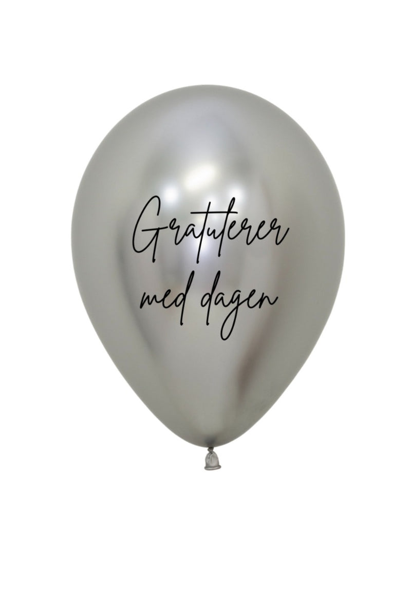 Ballonger - med norsk tekst : Gratulerer med dagen - Reflex Sølv 30cm, 12stk pr pk