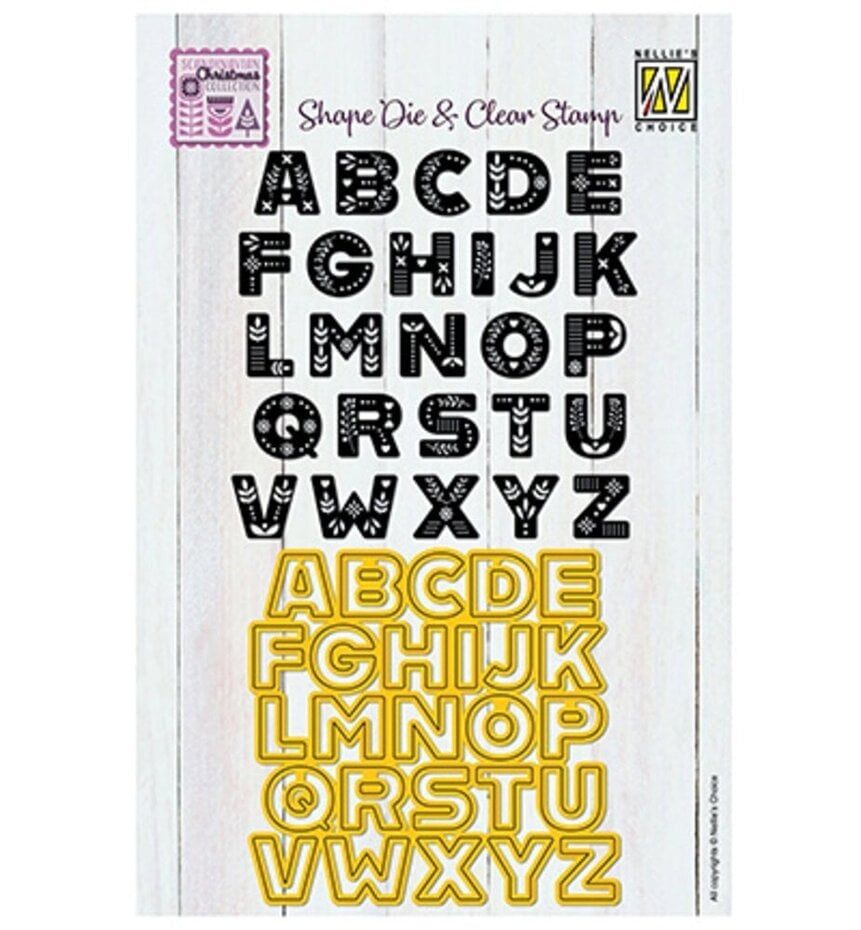Nellie Snellen Shape Shape Die & Clear Stamp Scandinavian Alphabet Uppercase (CDCS002)