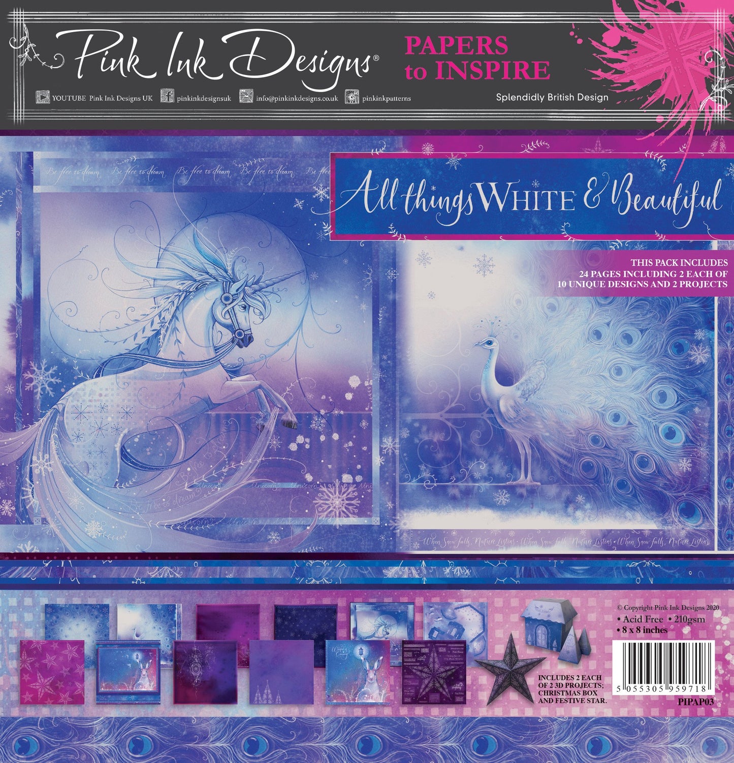 Pink ink Designs -All Things White & Beautiful 8x8 Inch Paper Pack (PIPAP03)