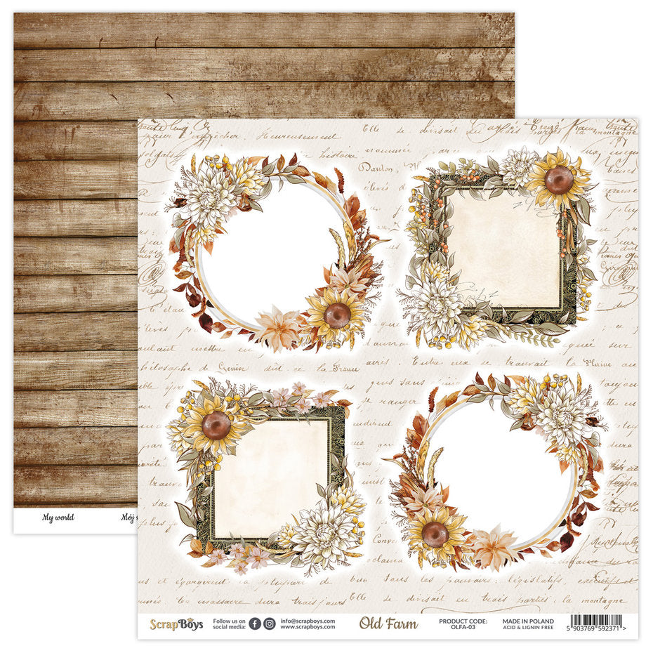 Scrapboys Old Farm 12x12 Inch Paper Pack (OLFA-08)- arkpakke 12x12 inch