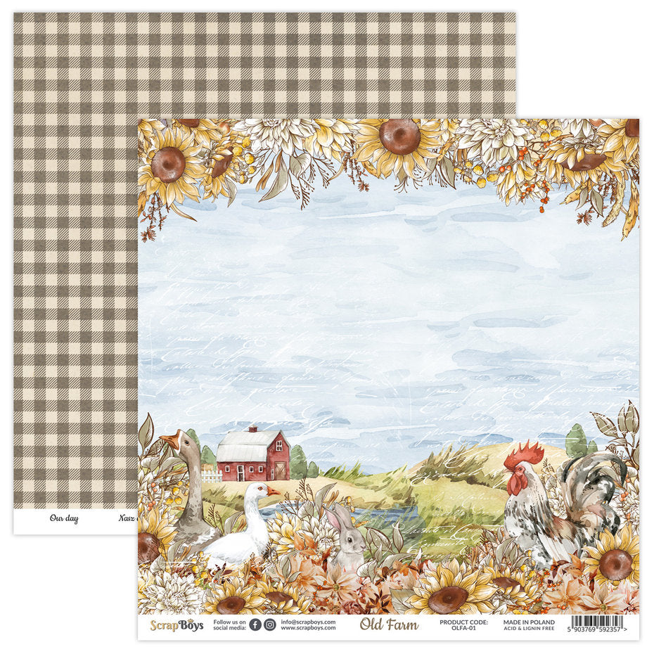 Scrapboys Old Farm 12x12 Inch Paper Pack (OLFA-08)- arkpakke 12x12 inch