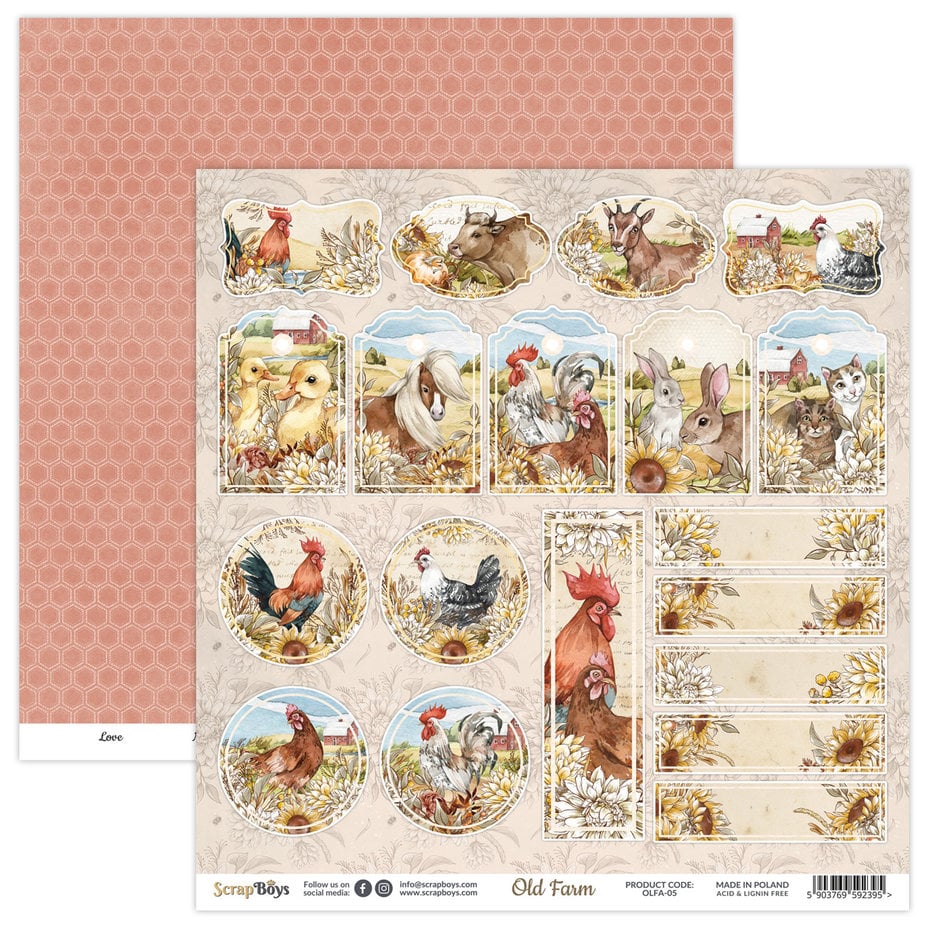 Scrapboys Old Farm 12x12 Inch Paper Pack (OLFA-08)- arkpakke 12x12 inch