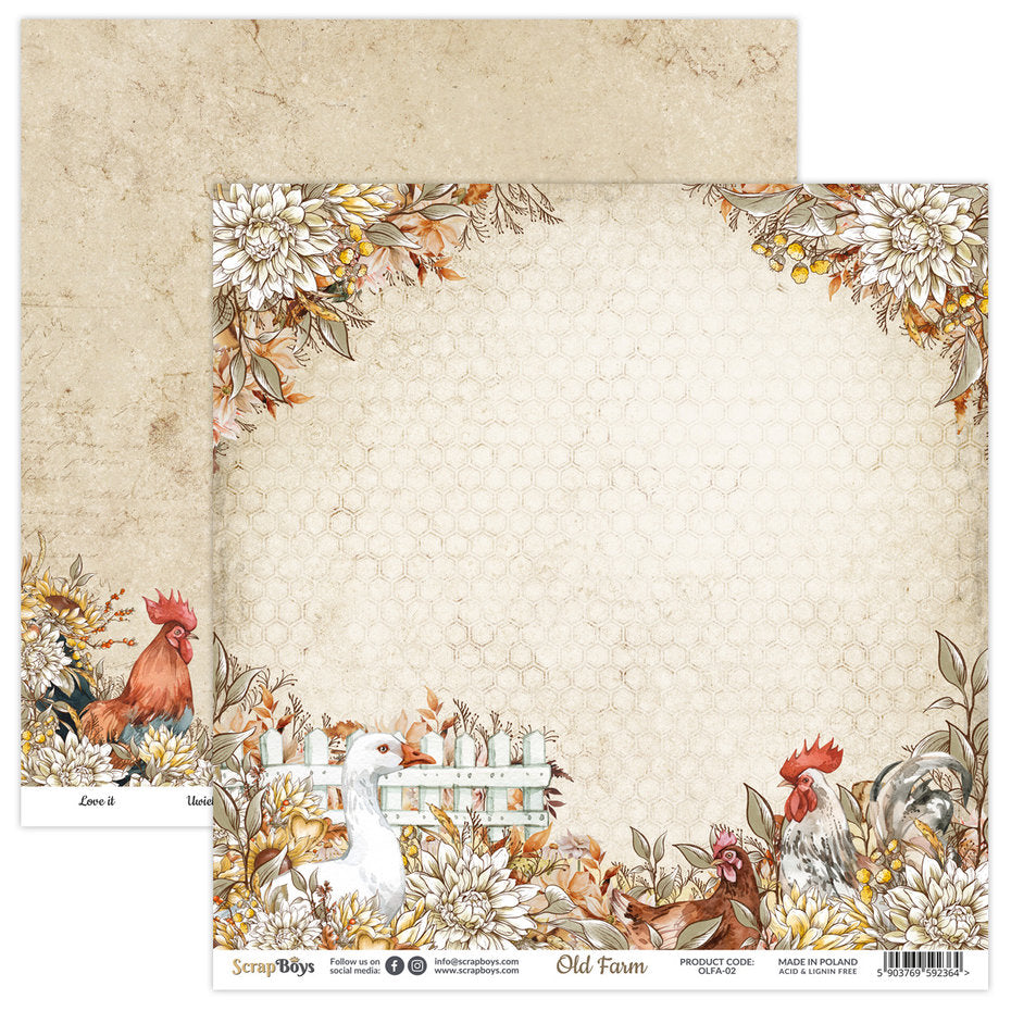 Scrapboys Old Farm 12x12 Inch Paper Pack (OLFA-08)- arkpakke 12x12 inch