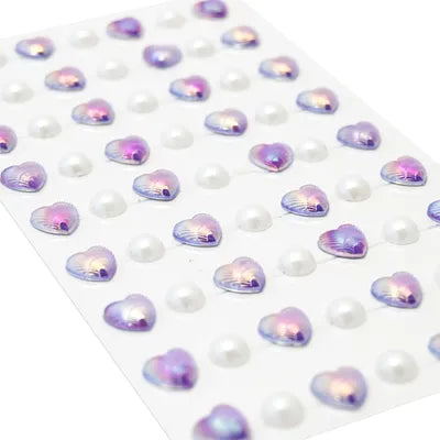 Halvperler m/lim - Hjerter lilla - 8mm