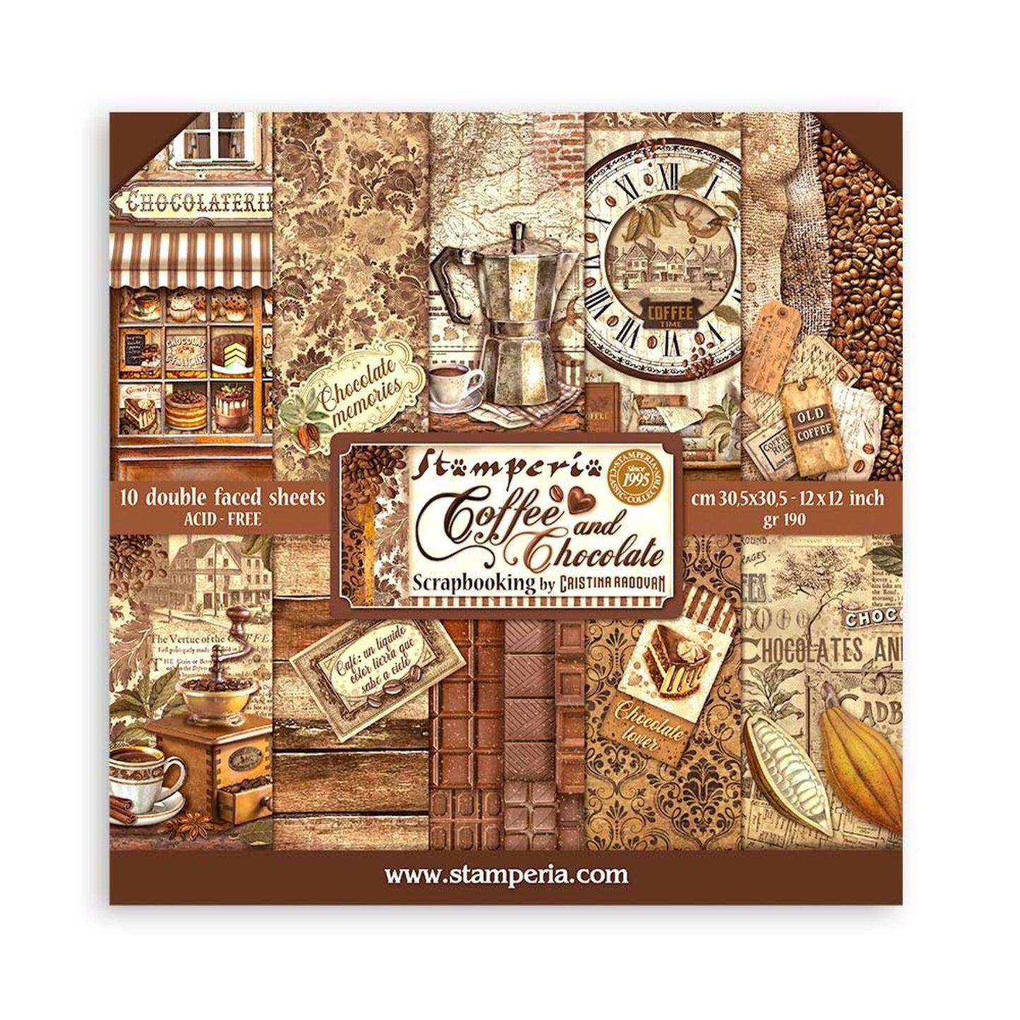 Stamperia Coffee and Chocolate 12x12 Inch Paper Pack SBBL144