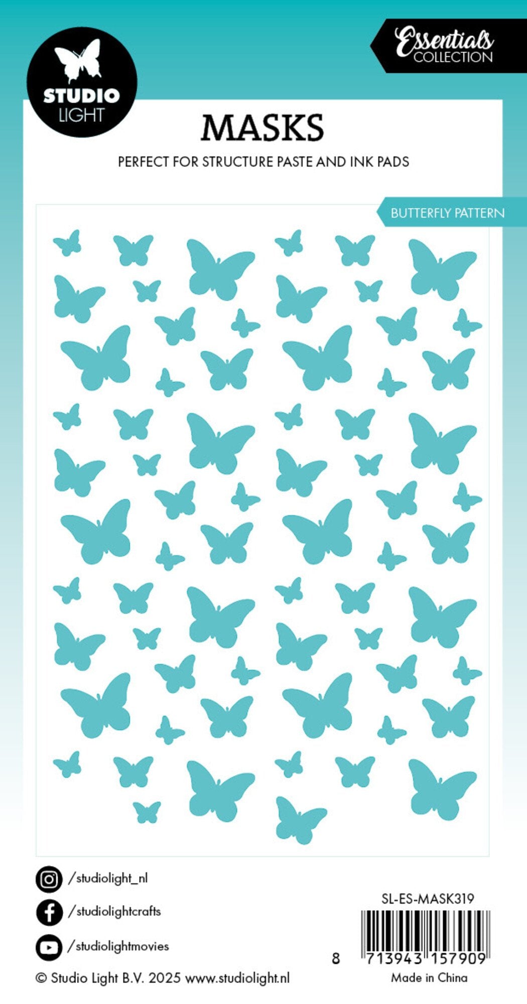 Studio Light Butterfly Pattern Essentials Spring Mask (SL-ES-MASK319) - sommerfugl stensil