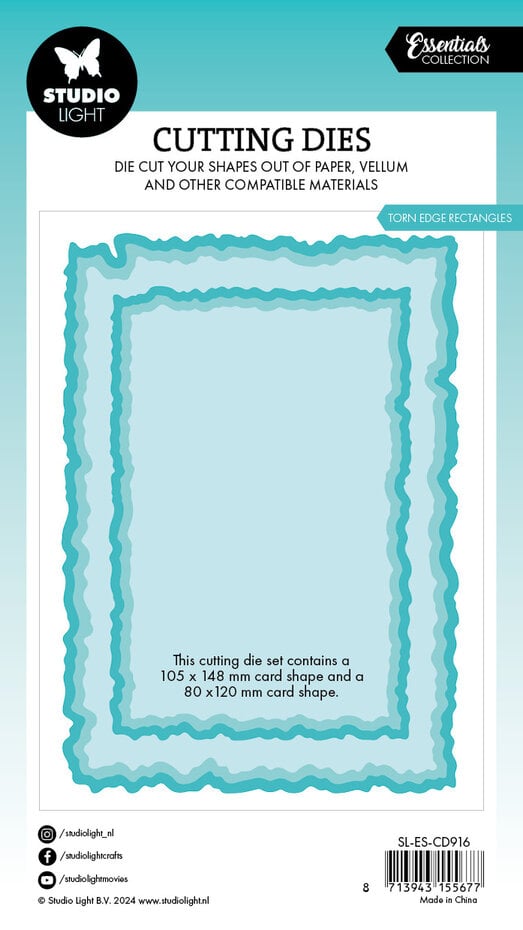 Studio Light Torn edge die rectangles essentials Cutting Dies (SL-ES-CD916)- flott røff rektangel die