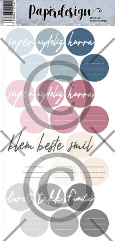 NYHET! Papirdesign klistremerker- runde 4 - farger pd 01142