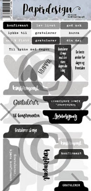 Nyhet! Papirdesign klistremerke- konfirmant tag grå -PD 01158