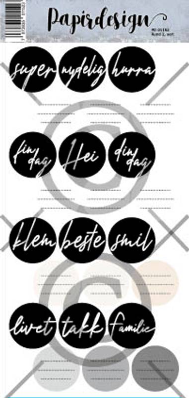 NYHET! Papirdesign klistremerker- runde 2 sort- PD 01152