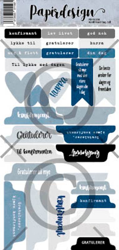 NYHET! Papirdesign klistremerke- konfirmant tag blå PD 01156