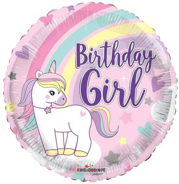 Folie ballong eco - rund " Birthday girl " 18’ ( Enhjørning / unicorn )