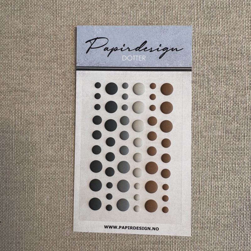 NYHET! - Papirdesign matte selvklebende dotter/ dots/ halvperler - Grå/ sort/ brun