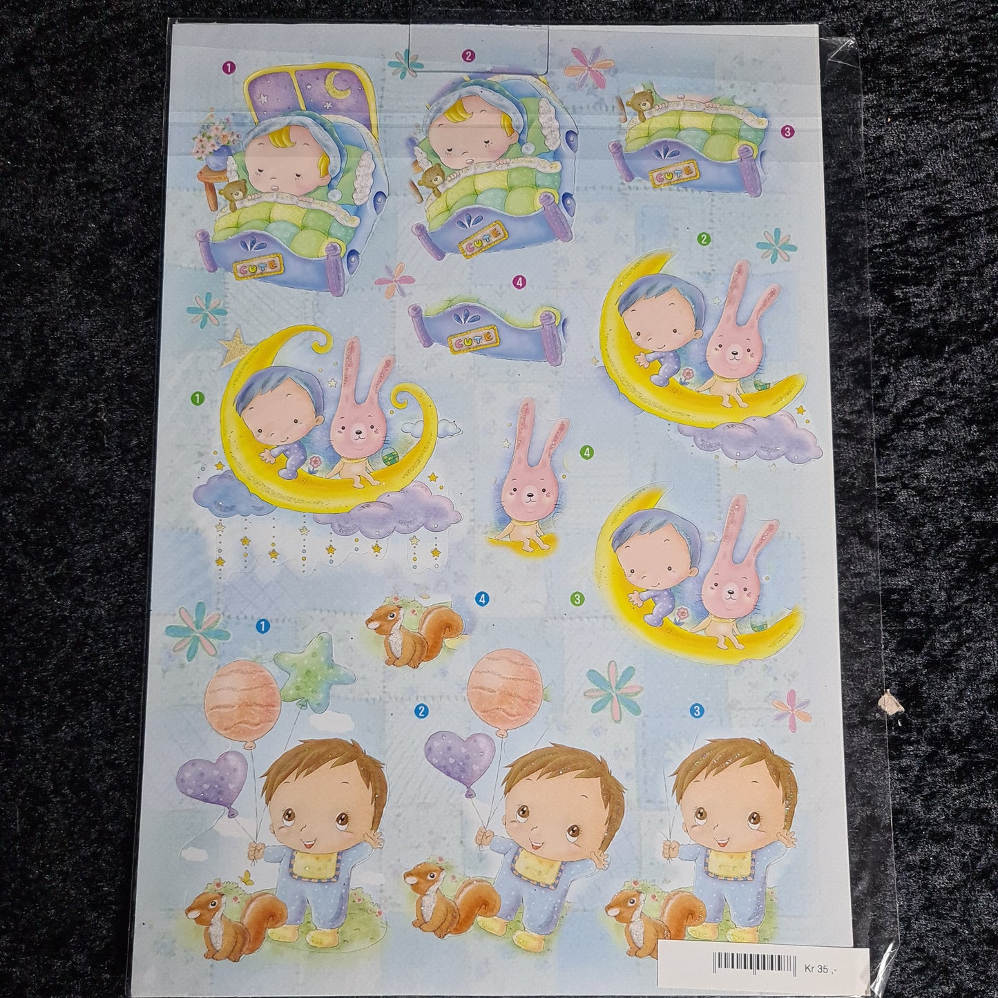 Ferdig utkuttet 3D klippark / motiv baby/ barn motiv med glitter, (rosa & blå 1) #