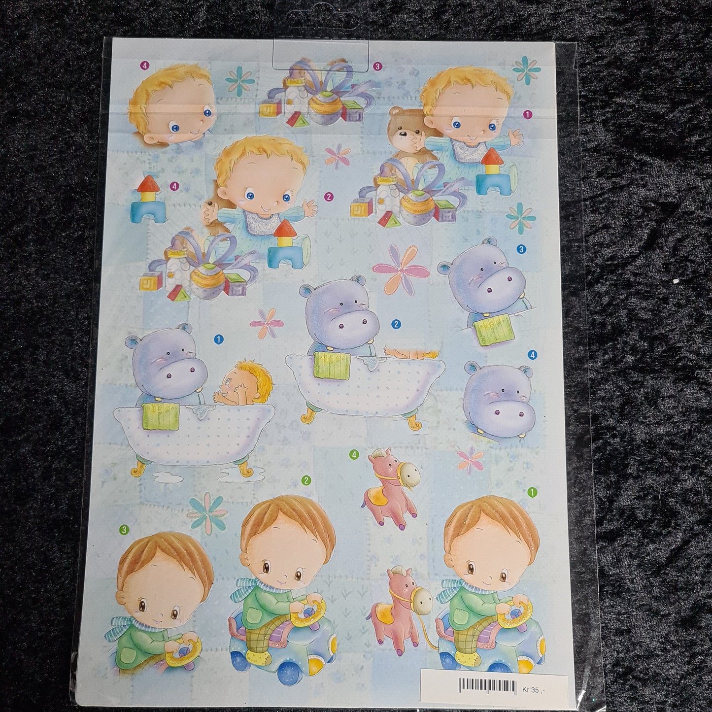 Ferdig utkuttet 3D baby / barn , motiv med glitter, (rosa & blå 2) #