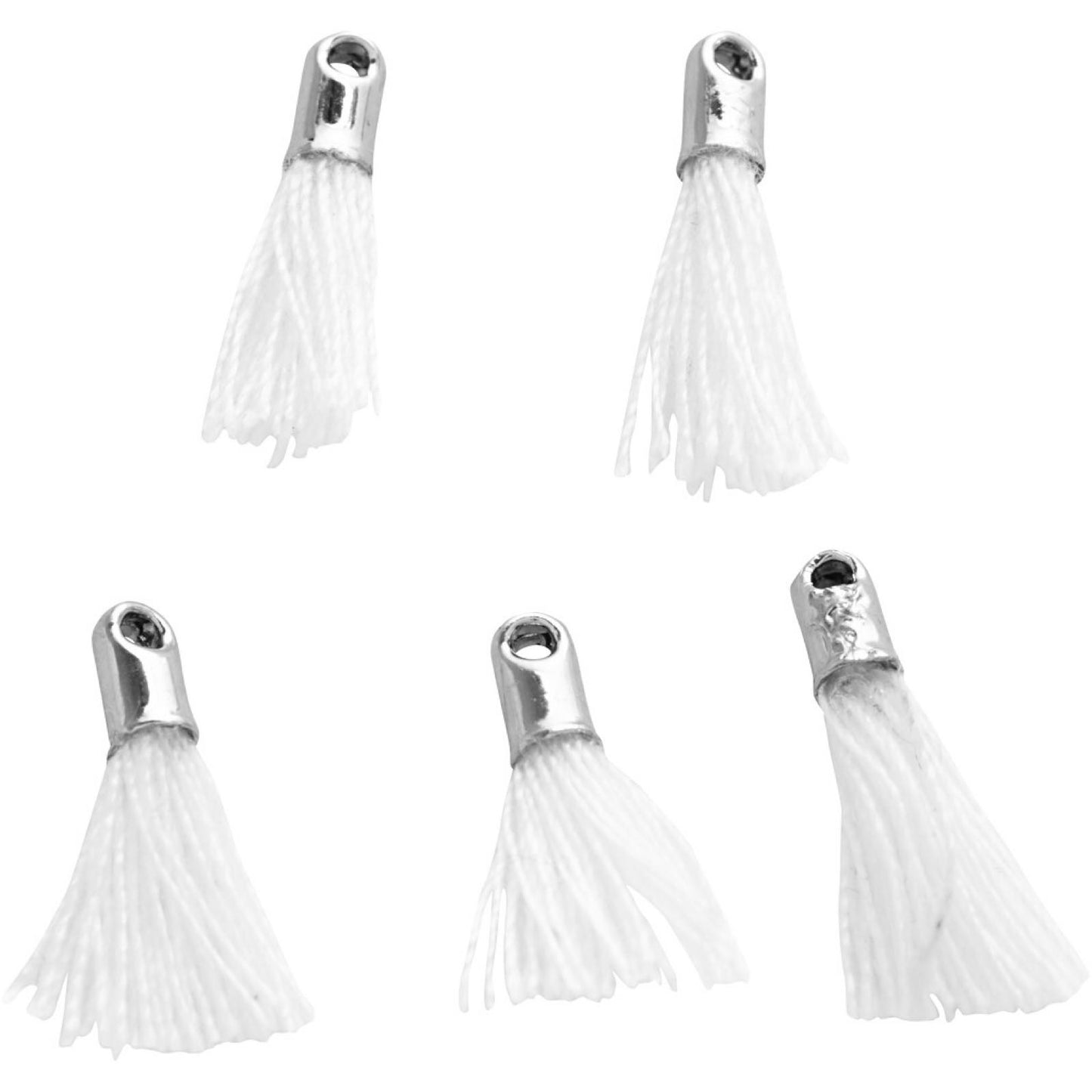 Dusk/ tassel, hvit m/ «sølv» topp, 5 stk.Liten: L 10mm
