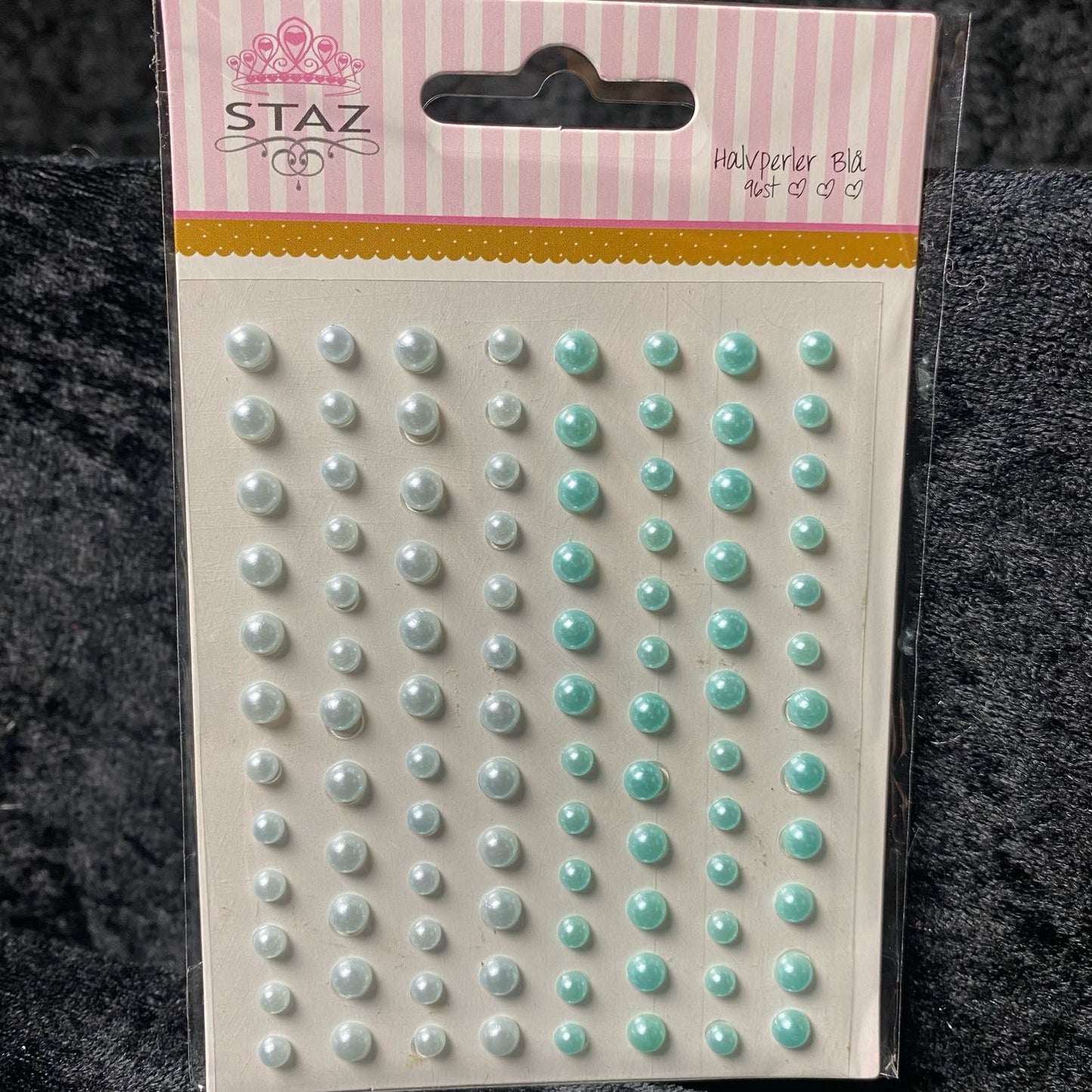 Staz / Bling Halvperler m/lim – Blå – 96 stk