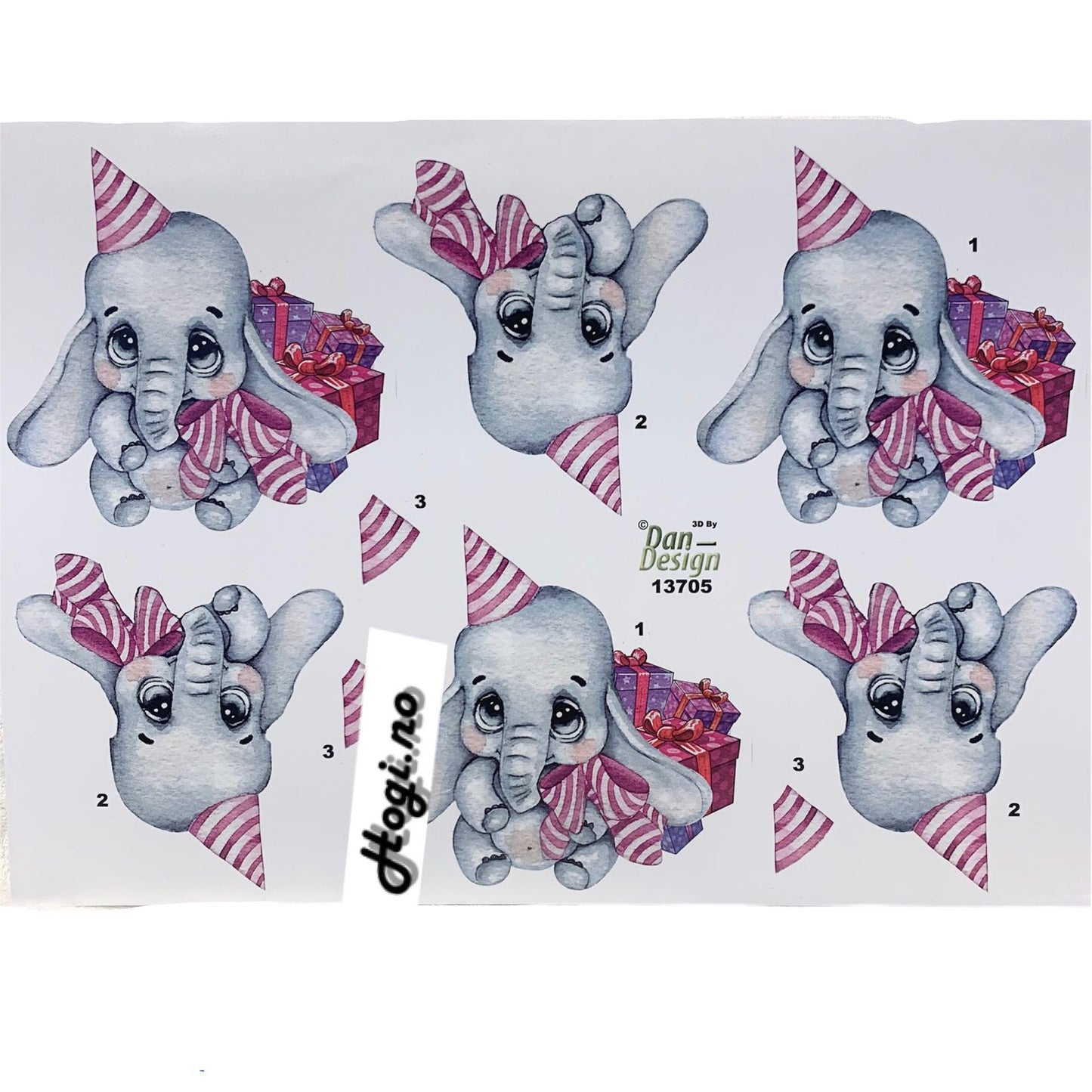 3D klippark Søt elefant med presanger rosa