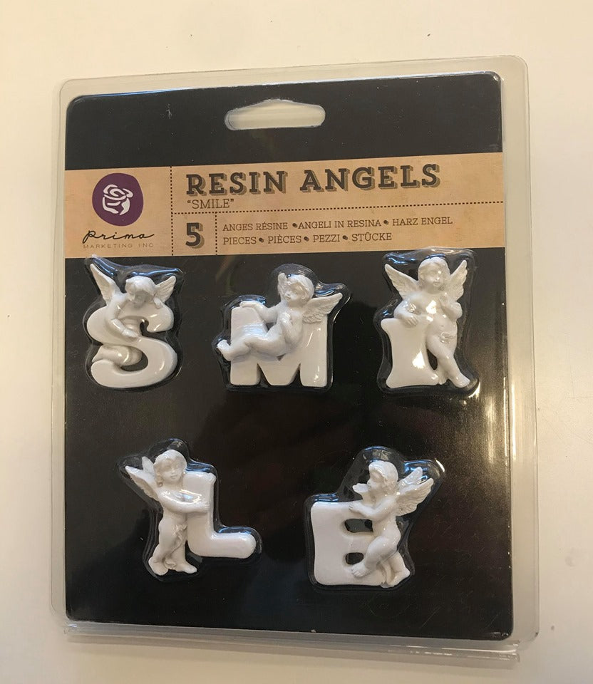 Resin bokstaver : SMILE, med englefigurer