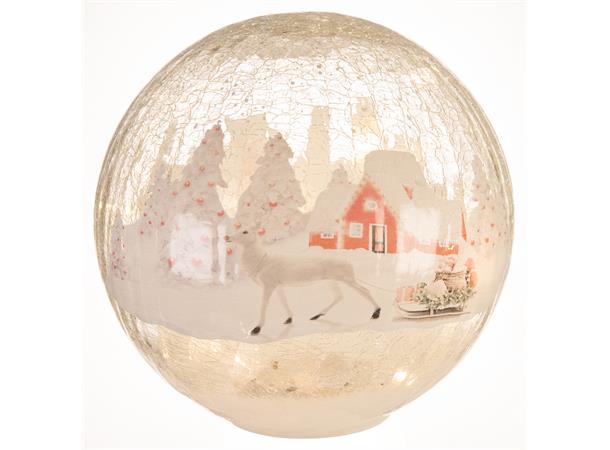 TILBUD! Glasskule m/rød hytte, krakelert, Ø: 20cm