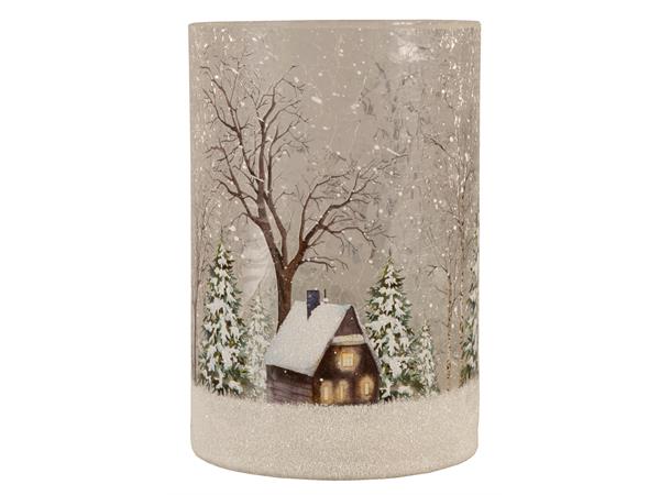Lysglass skogshytta krakelert 10 x 15 cm lysglass til kubbelys
