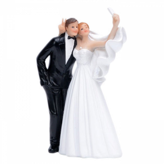 Bryllups figur / kakepynt / kaketoppers - Brudepar som tar selfie.