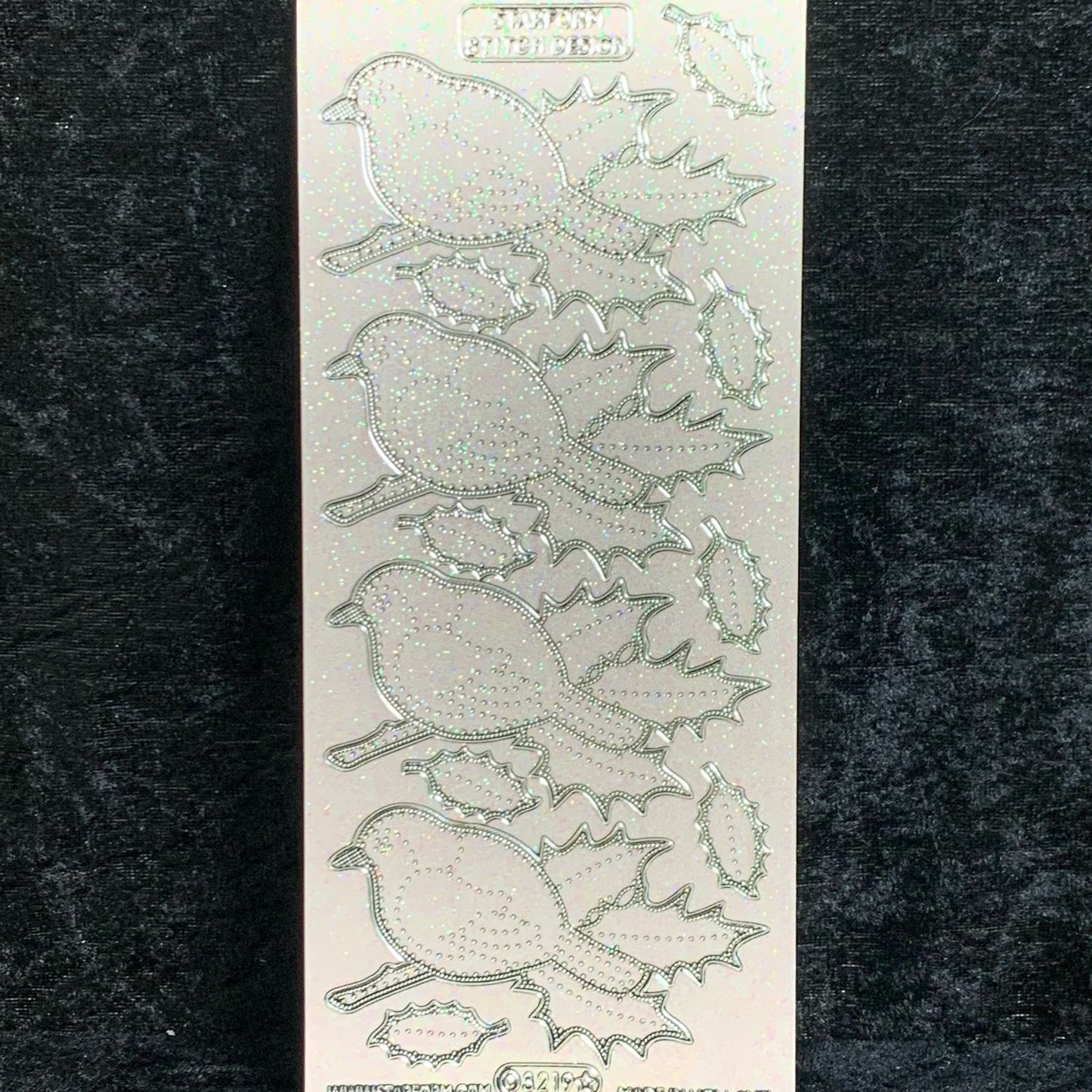 Klistremerke - dompap fugl transparent m/ glitter & sølv