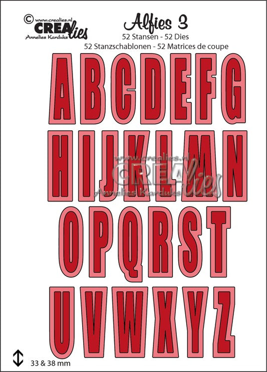 Crealies dies Alfies 3 alfabet med skygge (ikke æ, ø å) 3,7cm