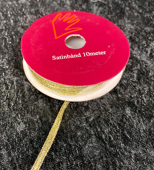 Satin bånd 3mm gullfarget 10m