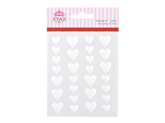 Staz / Bling / glanzmerker hjerter m/lim – hvit 28 stk