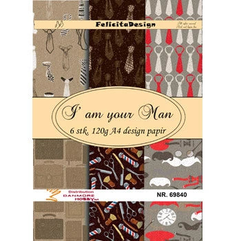 TILBUD! Mønsterark Felicita Design «I am your man» 6 ark 120g A4 arkpakke