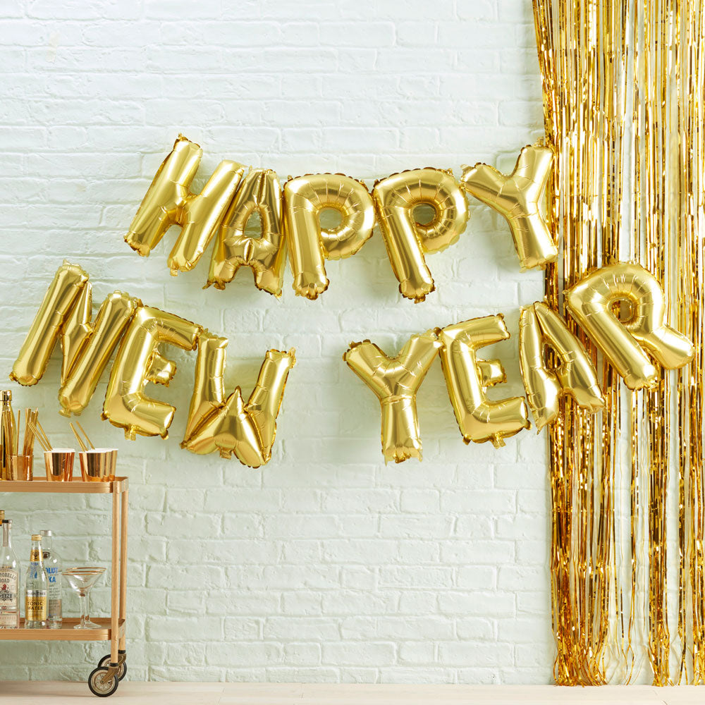 Ballong Banner - Gull bokstaver - Happy New year -41cm
