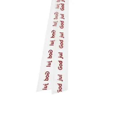 Bånd med tekst Sheerbånd hvit med rødt god jul . bredde: 16mm