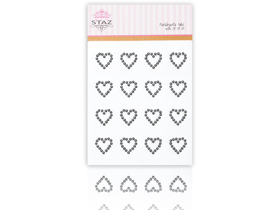 Staz perlehjerter sølv, med lim, 16 stk
