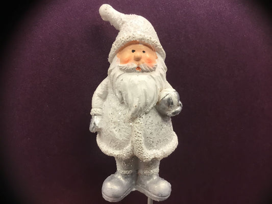 Nisse, hvit m/glitter, på pinne.