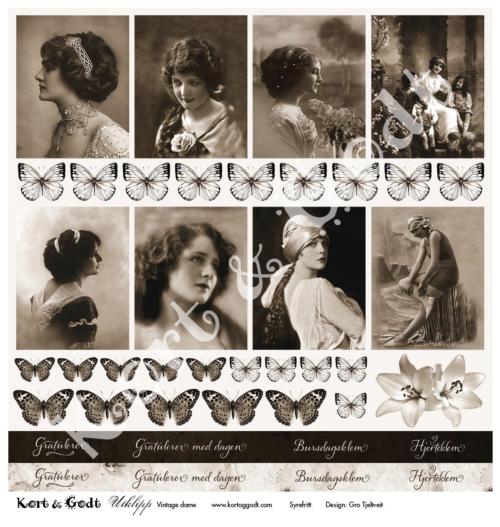 SALG ! Kort & godt Utklippsark - Vintage Dame