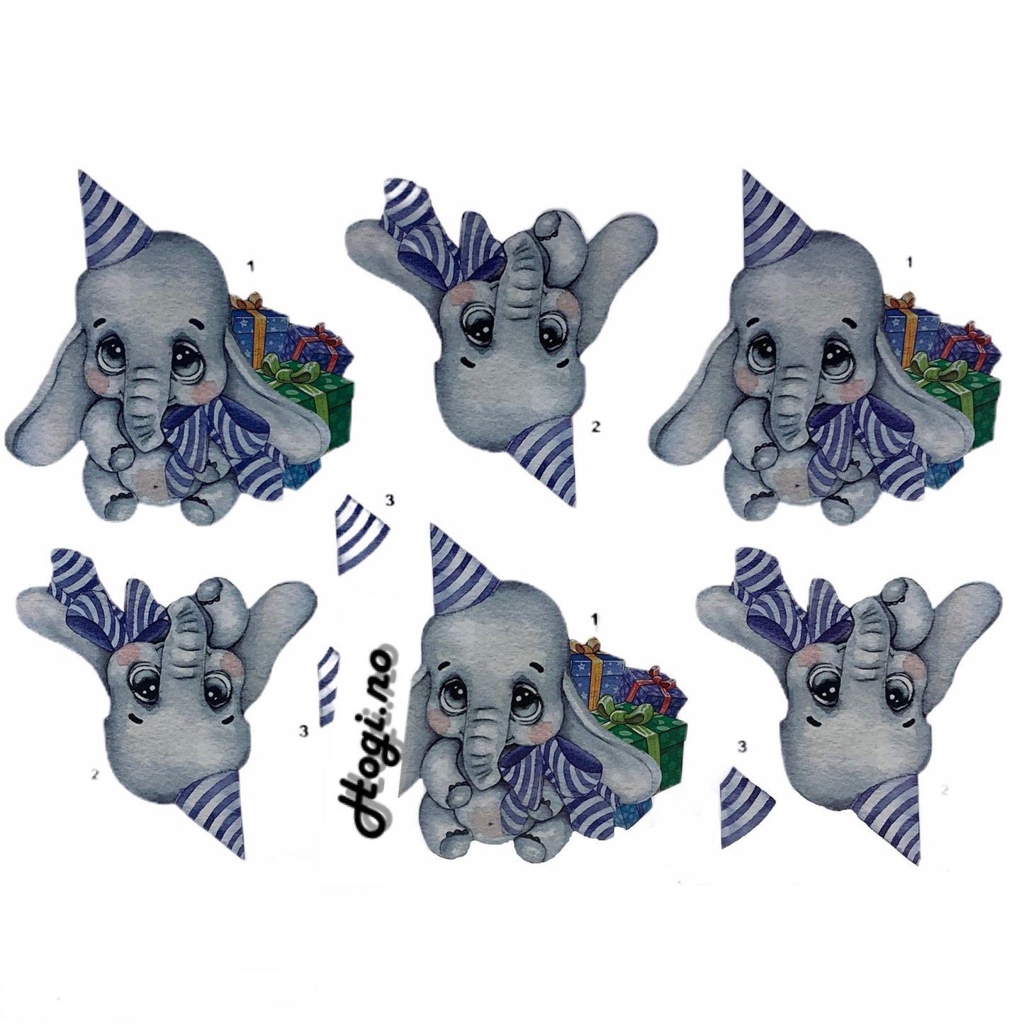 3D klippark søt elefant med presanger blå