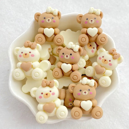 Charms - miniatyr - Teddybjørn bamse med sløyfe og hjerte 2stk