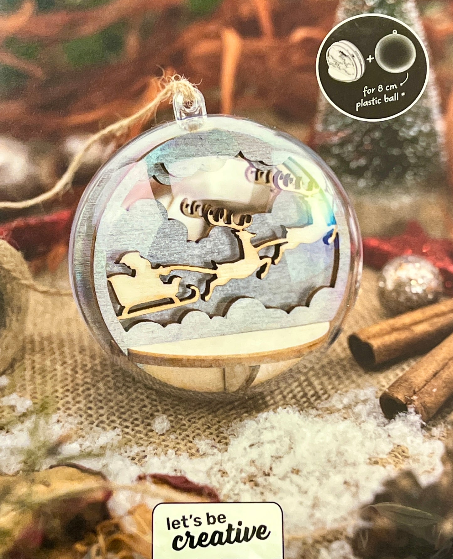 3D Figursett i tre til julekuler - 10 ulike motiver å velge i, passer til julekule Ø: 80mm