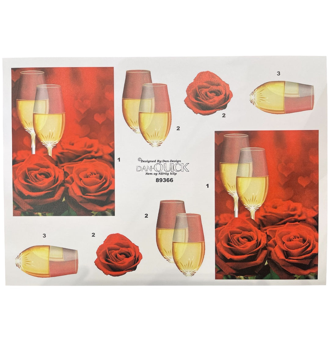 3D klippark - gull champagne glass i roser 🌹🥂