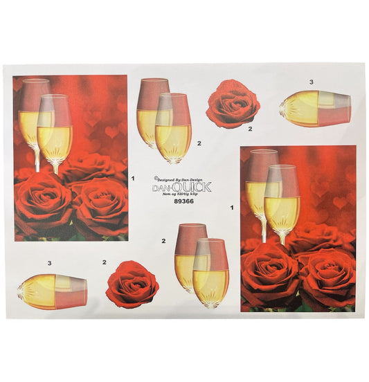 3D klippark - gull champagne glass i roser 🌹🥂