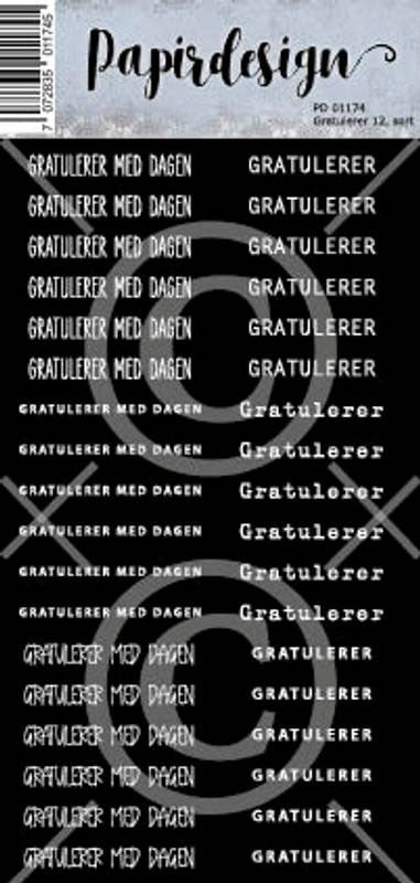 Papirdesign klistremerker -Gratulerer 12, sort   - pd01174