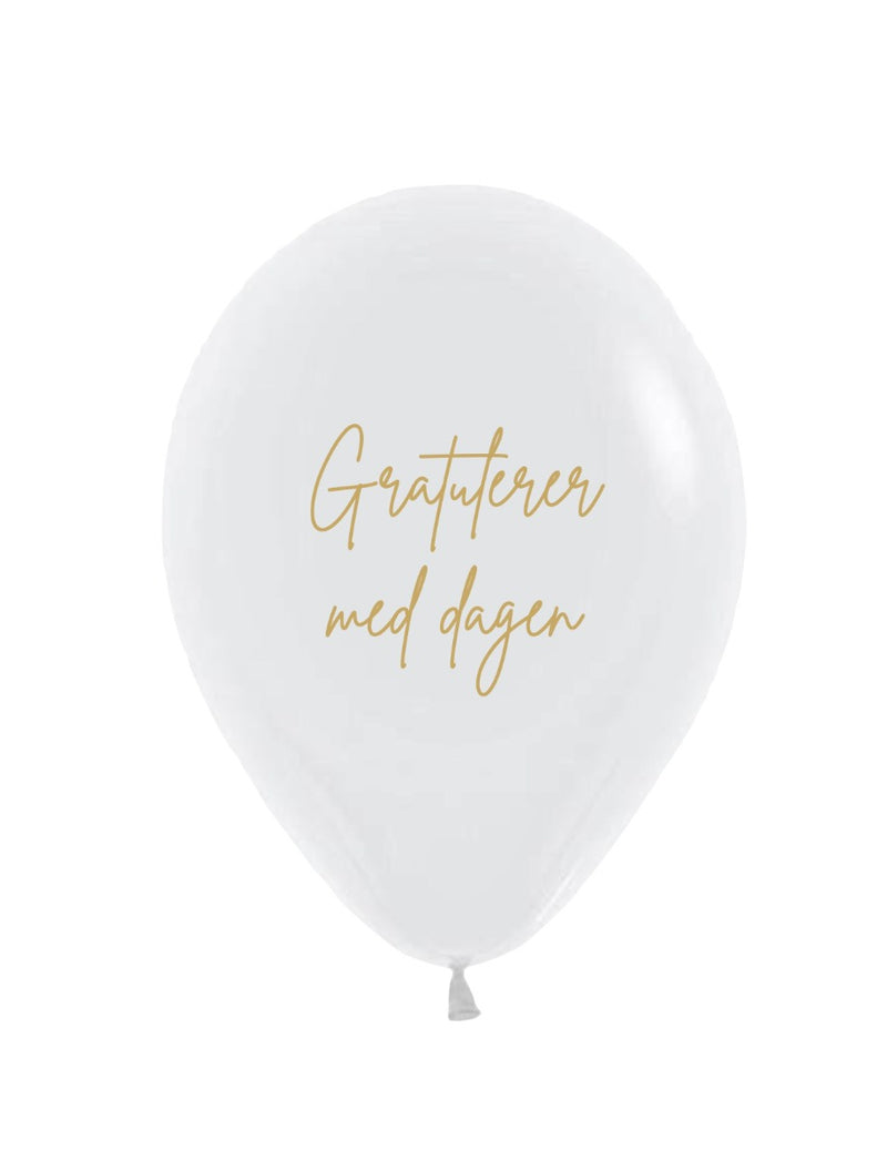 Ballonger - med norsk tekst : Gratulerer med dagen - hvit  30cm, 12stk pr pk
