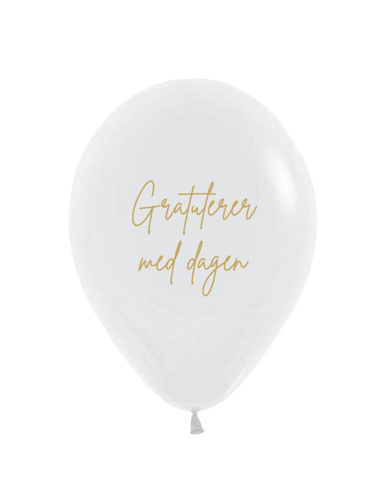 Ballonger - med norsk tekst : Gratulerer med dagen - hvit  30cm, 12stk pr pk