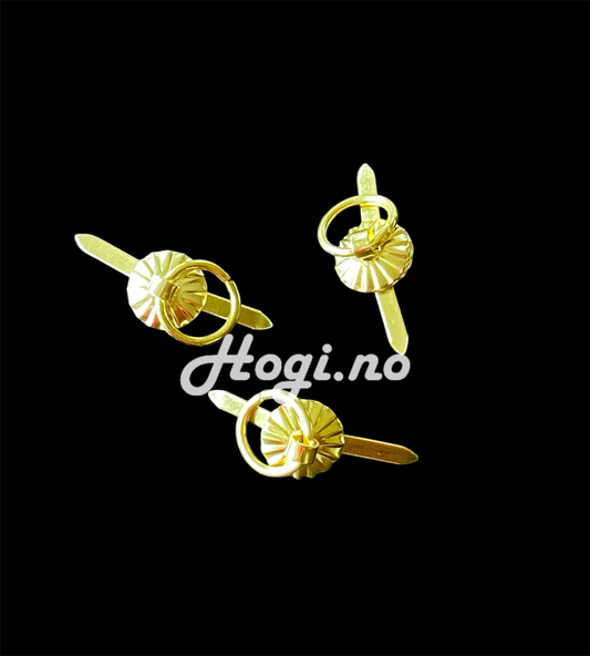 5 stk Håndtak med splittbindersfeste- gullfarget metall - Ø ca 11mm